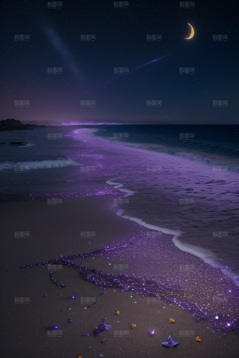 夜空璀璨星光洒满的银色新月