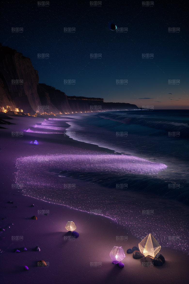 夜空璀璨星光洒满的银色新月