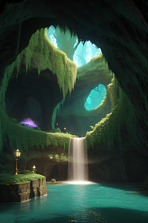 自然魅力常青藤洞穴中的水景奇观