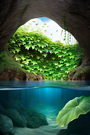魔幻洞穴藤蔓与水之仙境
