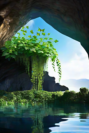 魔幻洞穴藤蔓与水之仙境