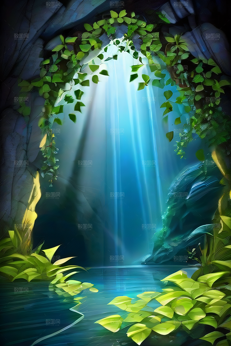 魔幻洞穴藤蔓与水之仙境
