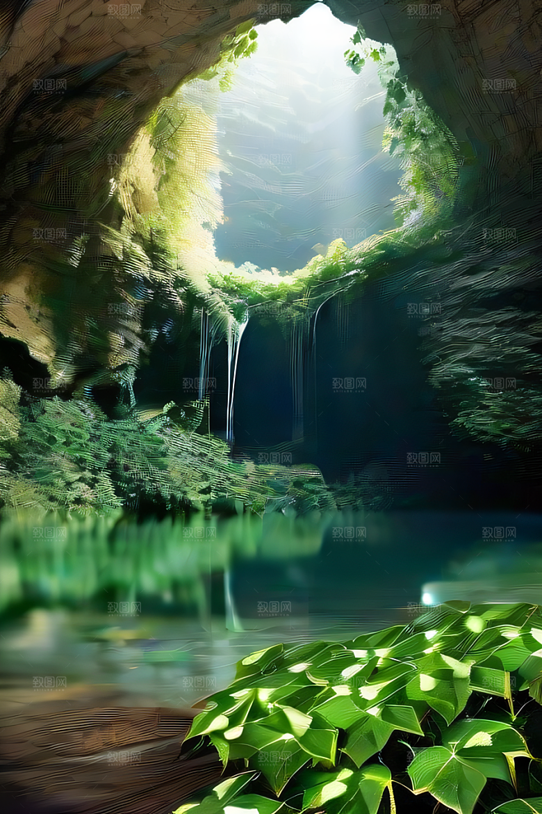 奇幻之洞神秘藤蔓与流水的神奇交错