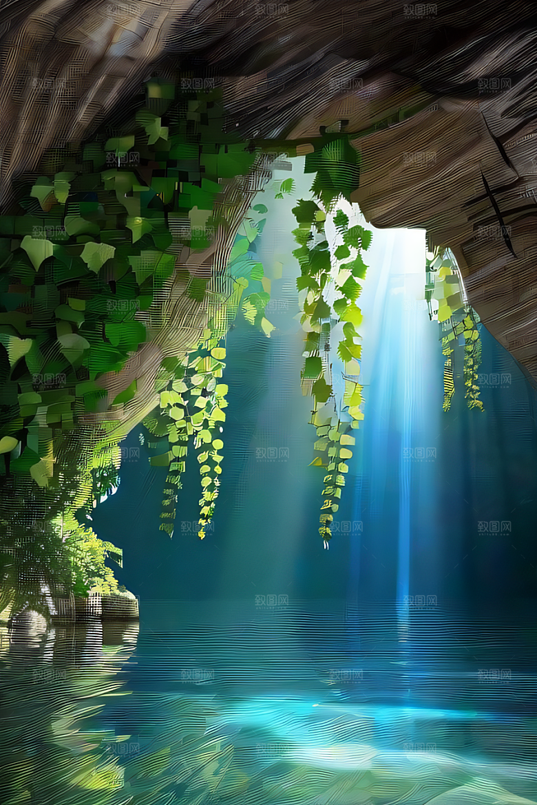 奇幻之洞神秘藤蔓与流水的神奇交错