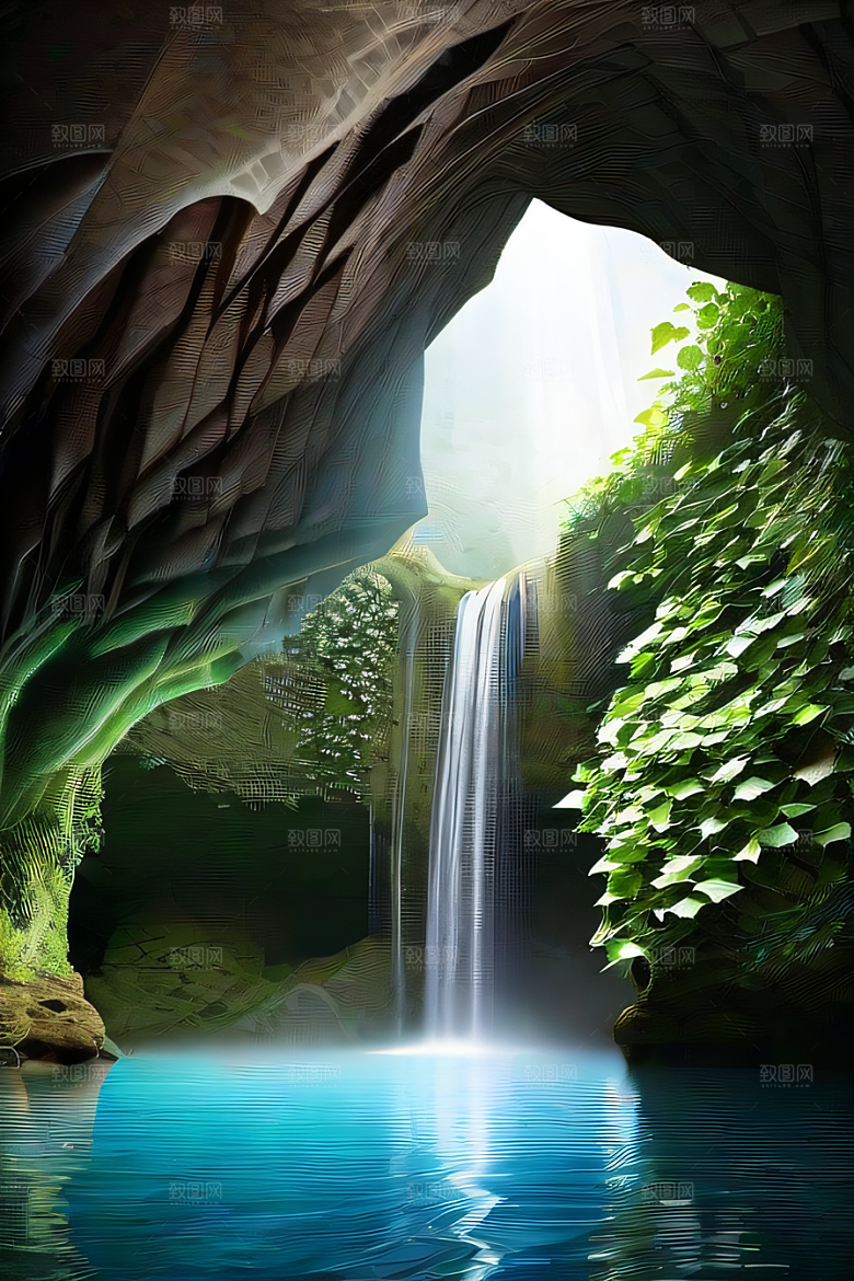 奇幻之洞神秘藤蔓与流水的神奇交错