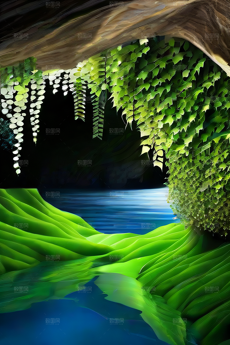 奇幻之洞神秘藤蔓与流水的神奇交错
