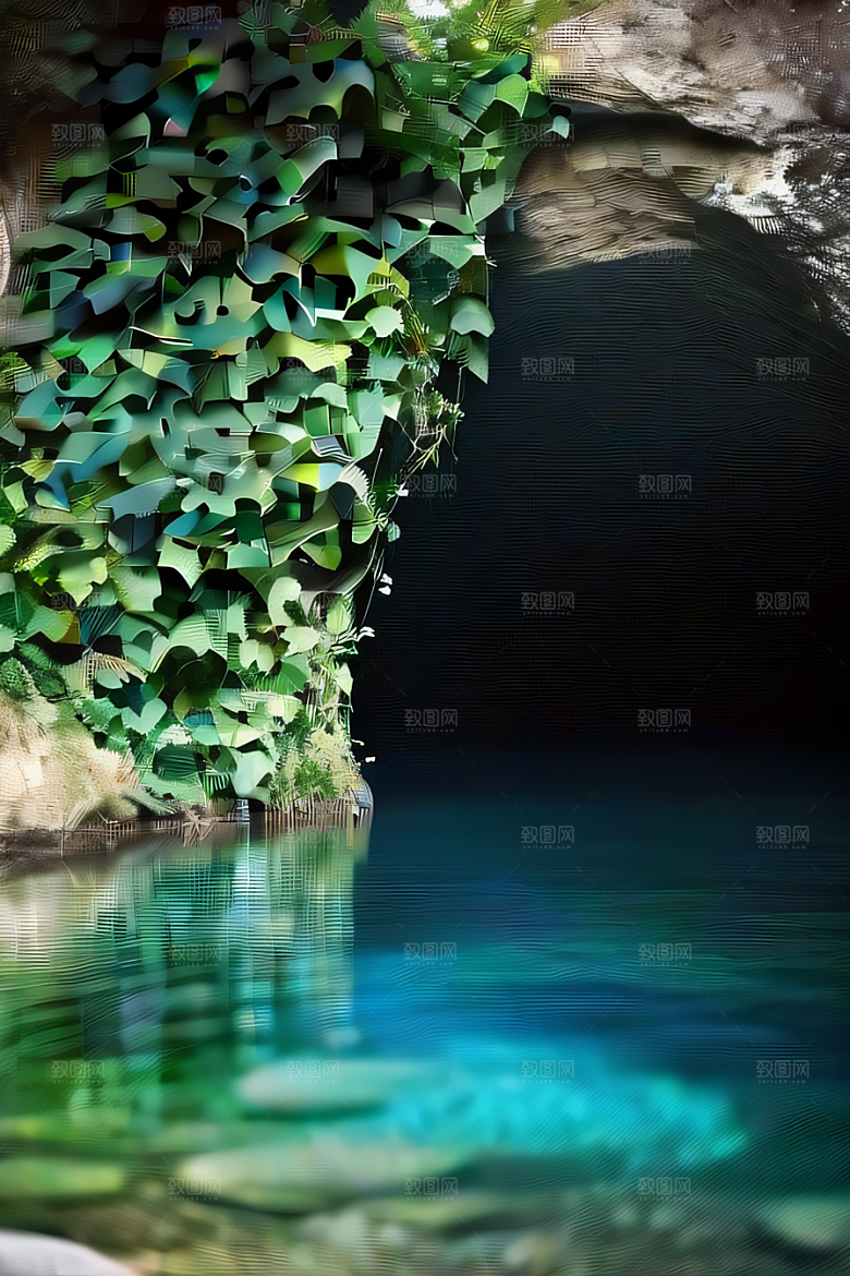 奇幻之洞神秘藤蔓与流水的神奇交错