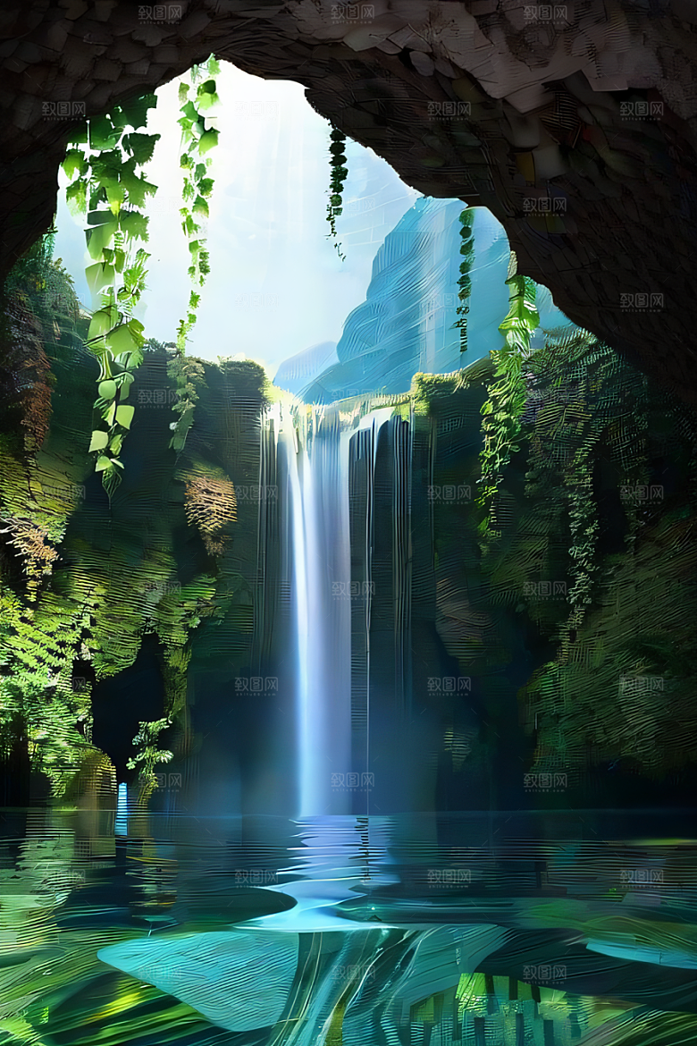 奇幻之洞神秘藤蔓与流水的神奇交错