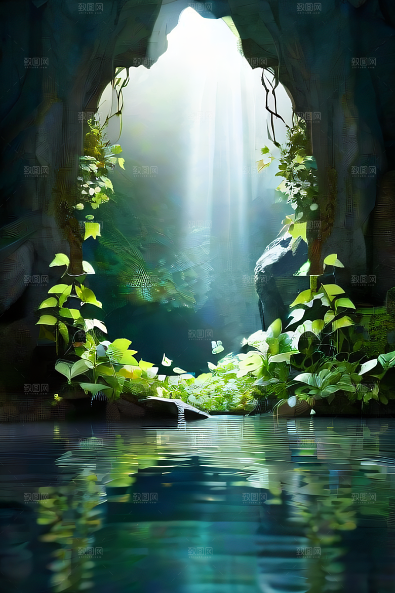 奇幻之洞神秘藤蔓与流水的神奇交错