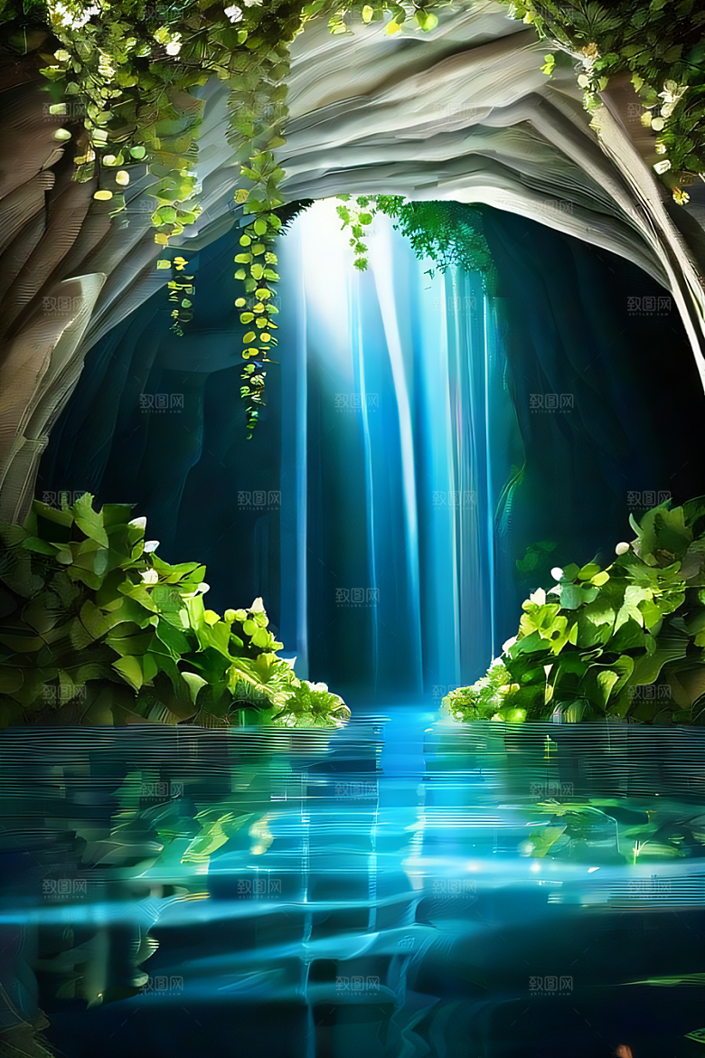 奇幻之洞神秘藤蔓与流水的神奇交错