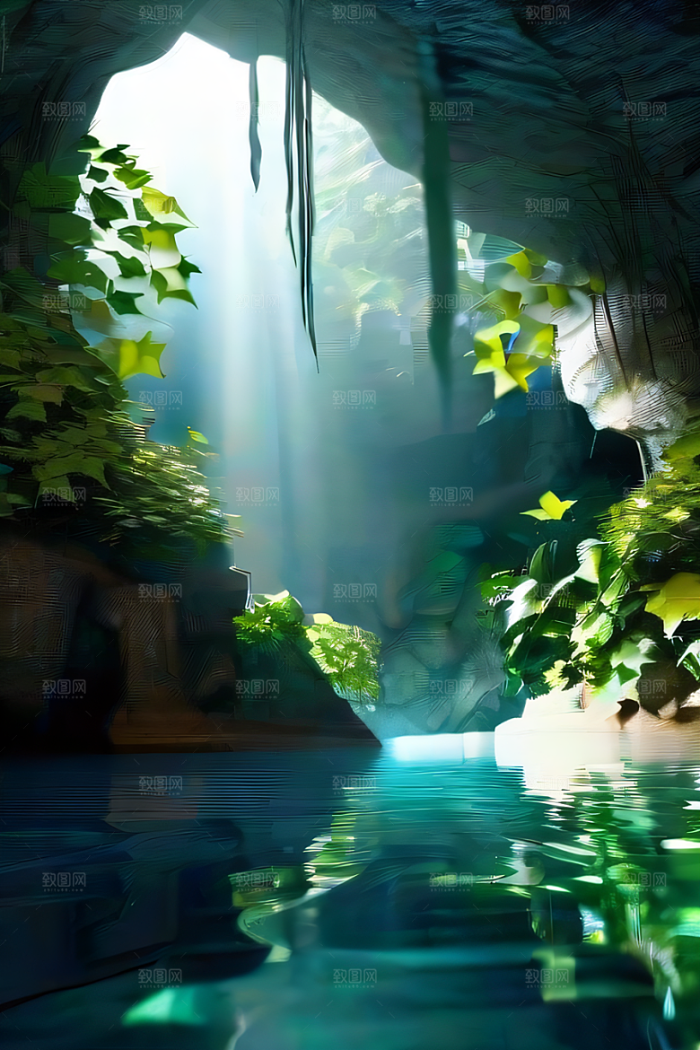 奇幻之洞神秘藤蔓与流水的神奇交错
