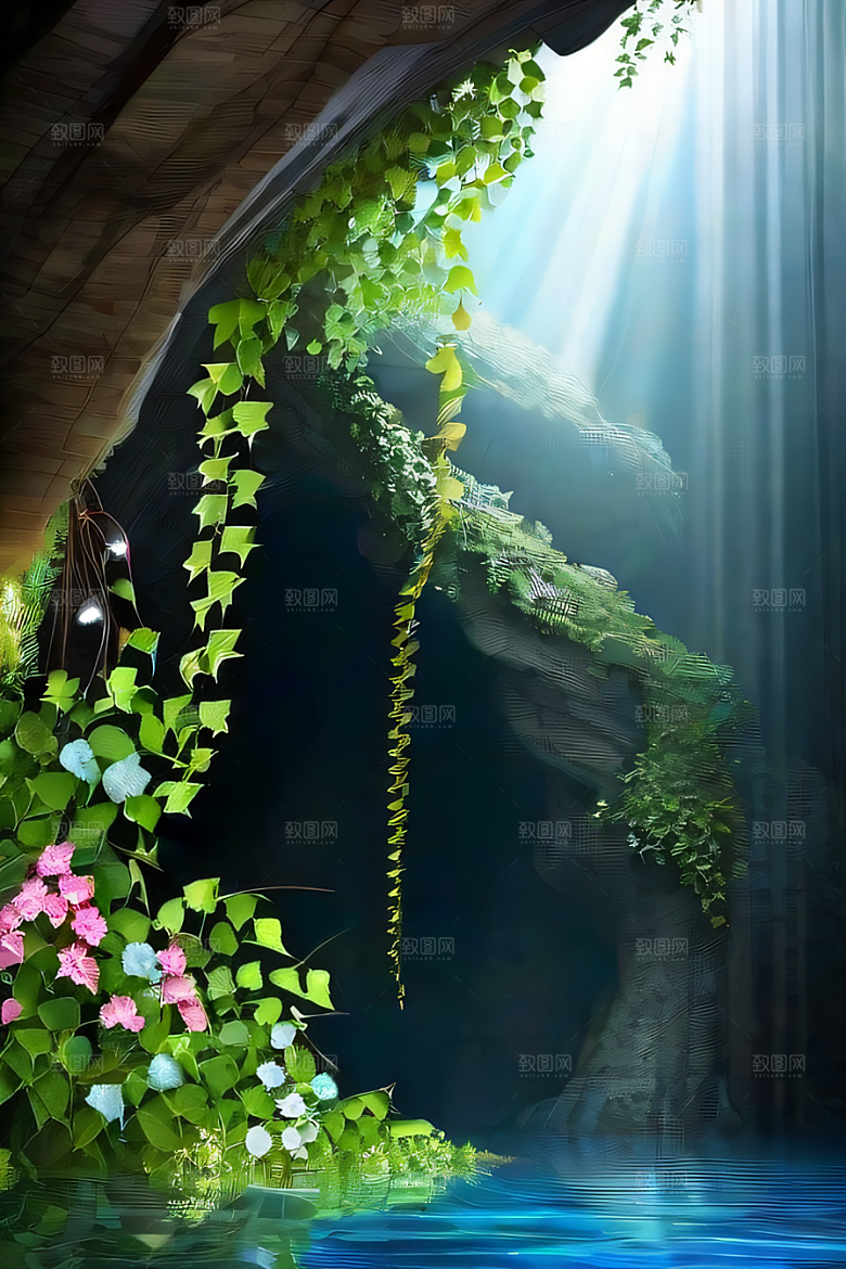 魔幻藤洞常青藤与水景的神秘组合