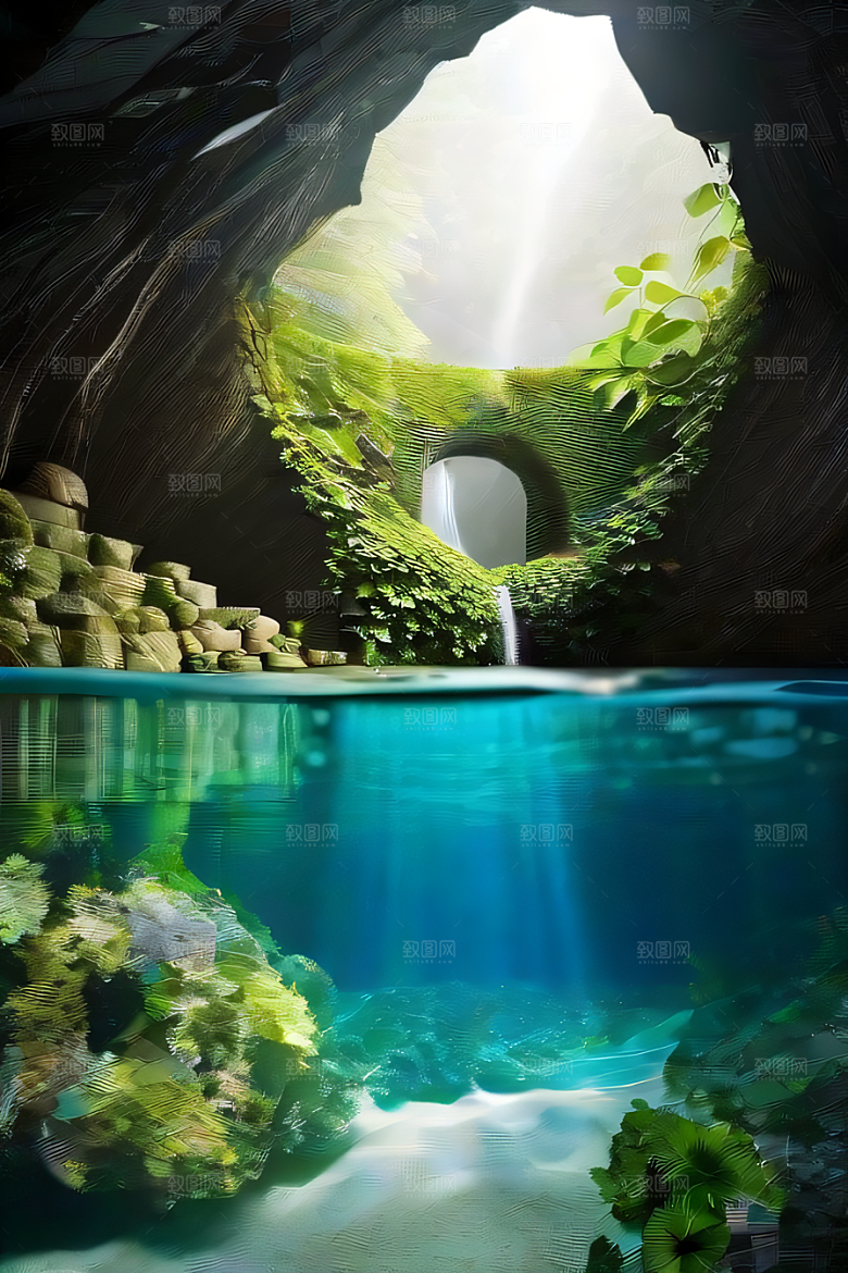 魔幻藤洞常青藤与水景的神秘组合