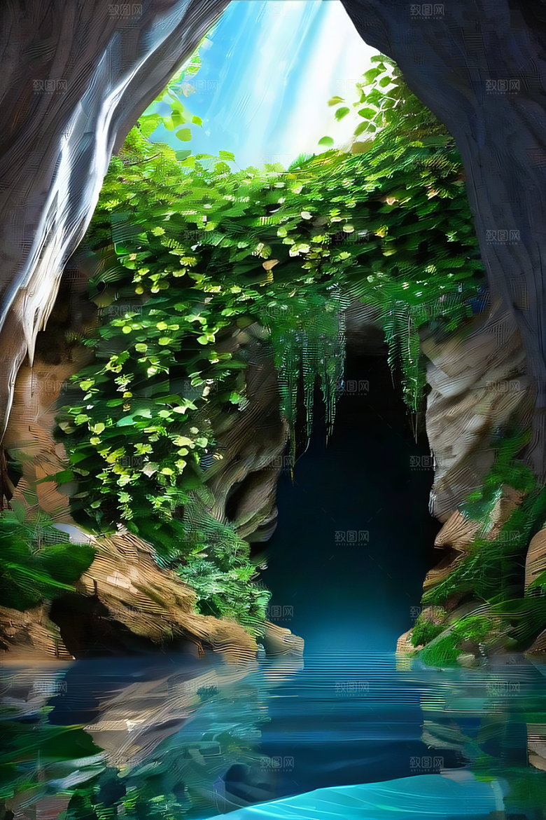 魔幻藤洞常青藤与水景的神秘组合