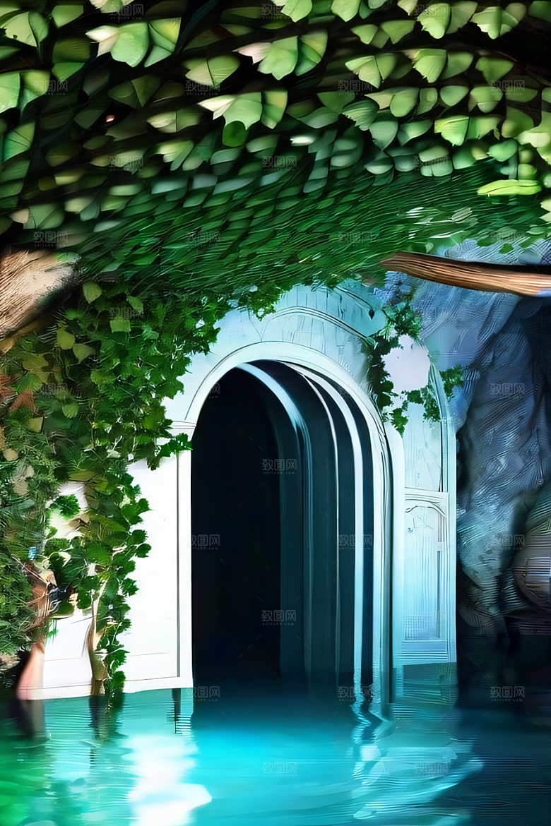 魔幻藤洞常青藤与水景的神秘组合