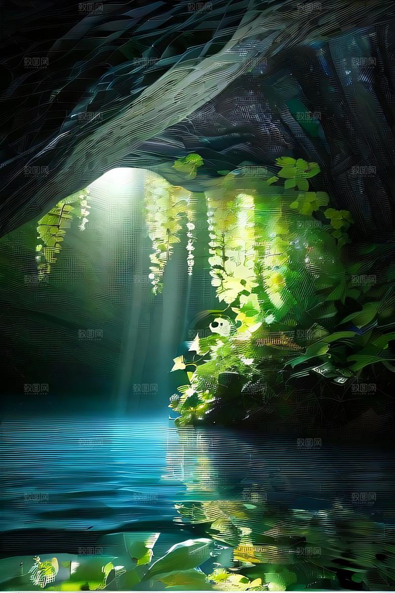 魔幻藤洞常青藤与水景的神秘组合