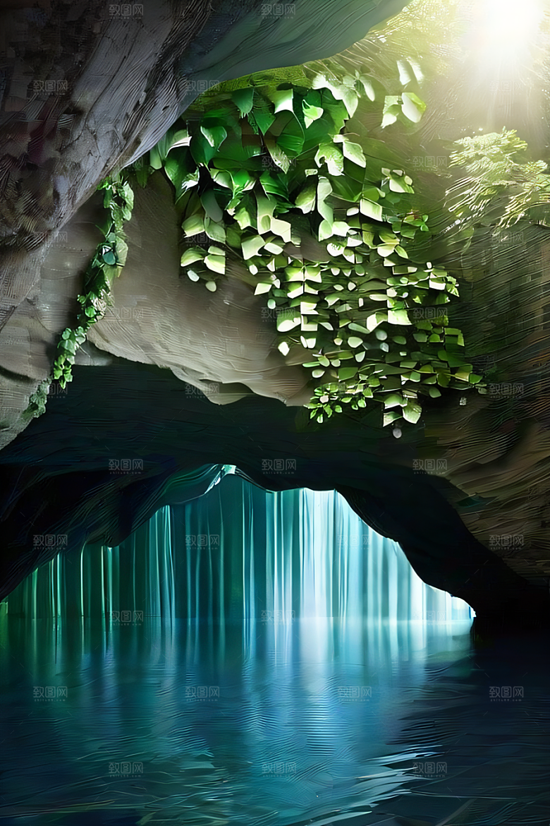 魔幻藤洞常青藤与水景的神秘组合