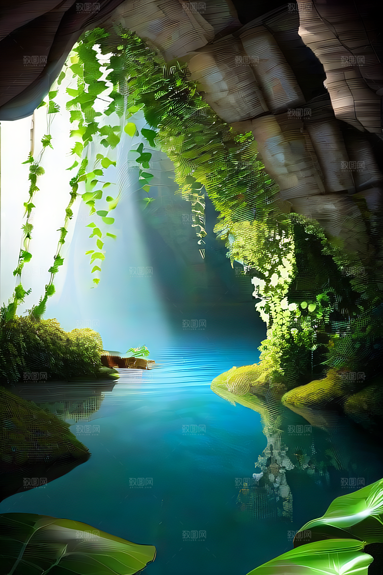魔幻藤洞常青藤与水景的神秘组合