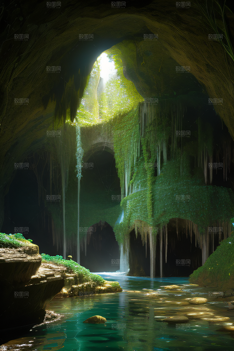 魔幻藤洞常青藤与水景的神秘组合