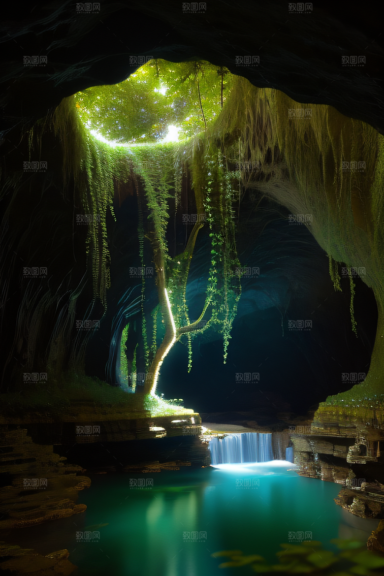 常青藤之洞藤蔓与流水的神奇场景