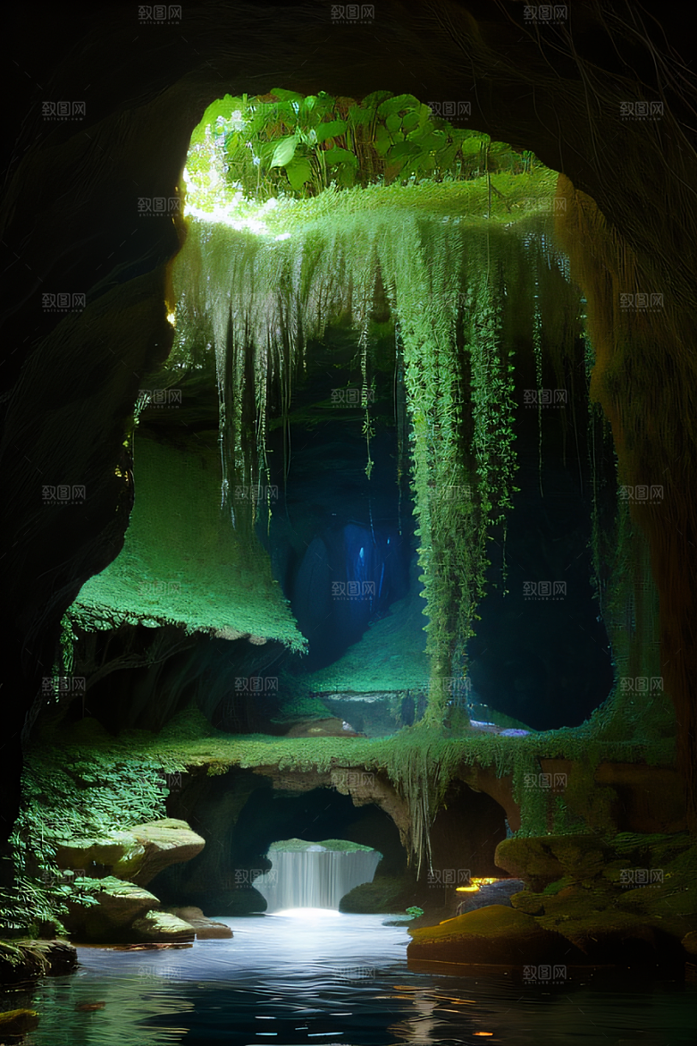 常青藤之洞藤蔓与流水的神奇场景