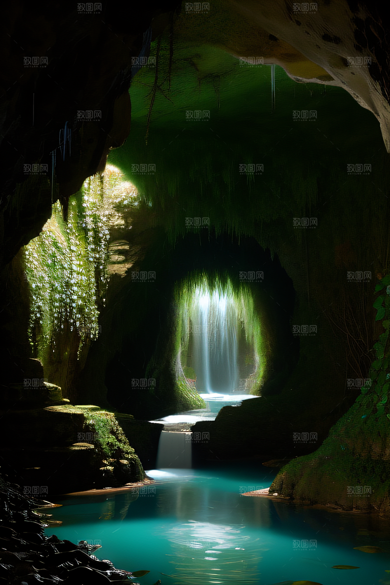 常青藤之洞藤蔓与流水的神奇场景