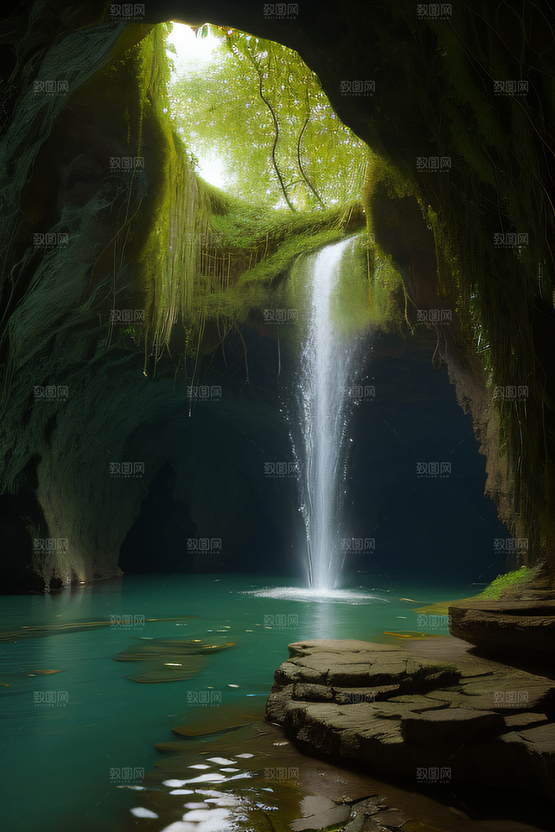常青藤之洞藤蔓与流水的神奇场景