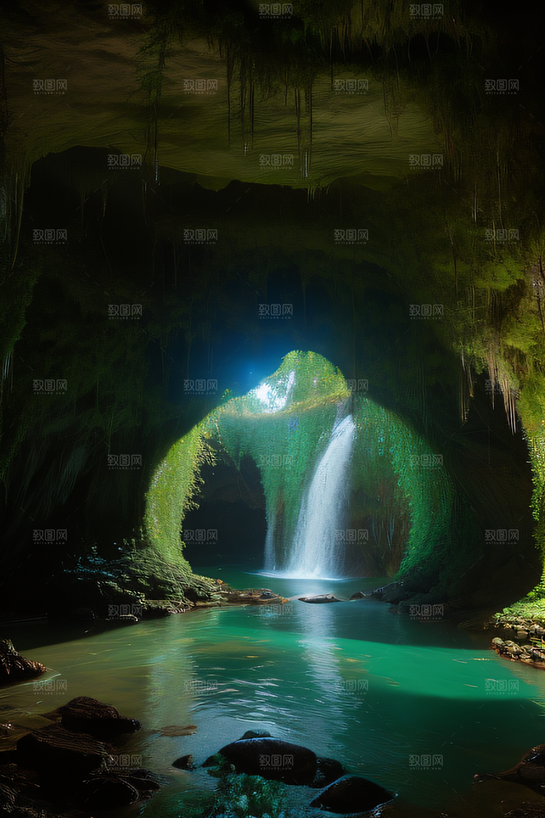 常青藤之洞藤蔓与流水的神奇场景