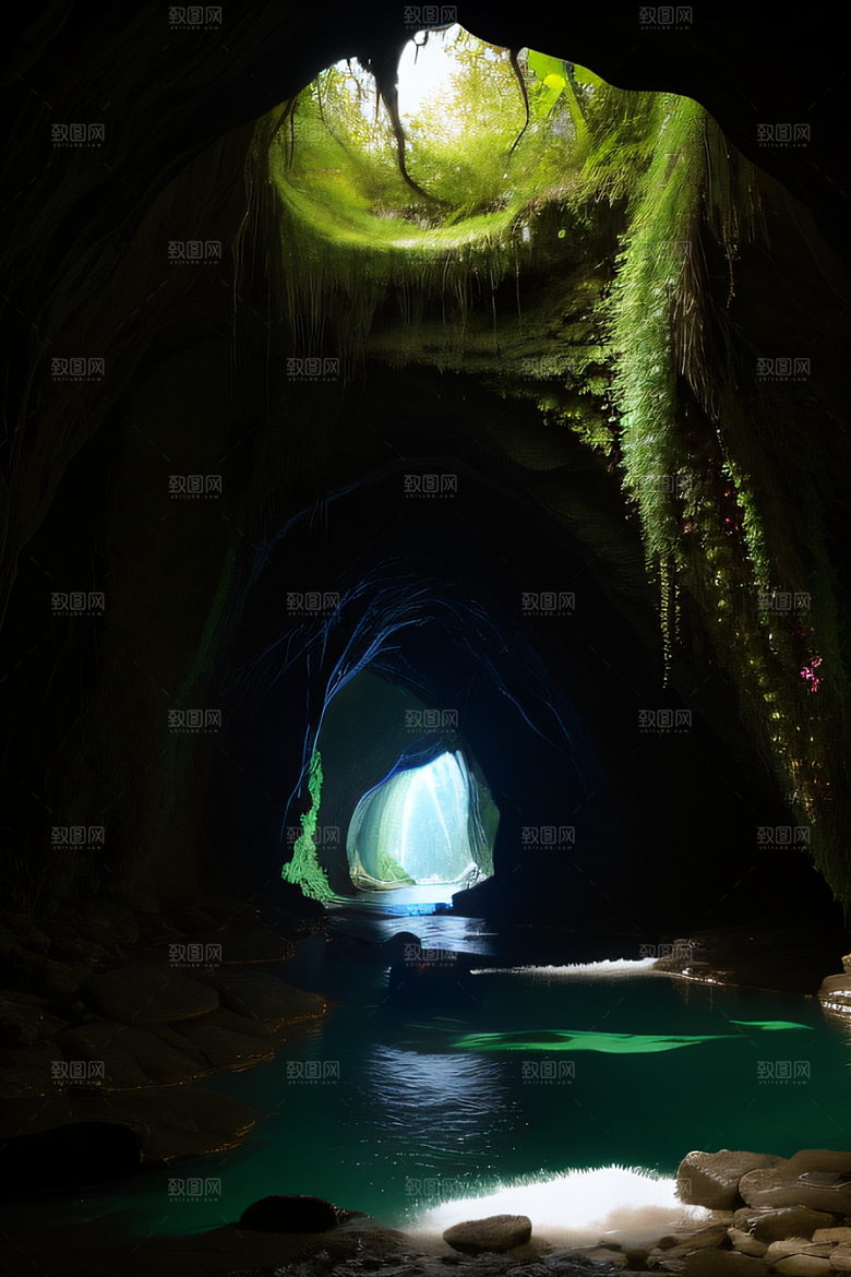 常青藤之洞藤蔓与流水的神奇场景