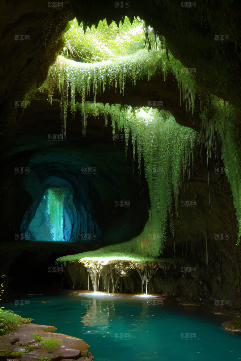 常青藤之洞藤蔓与流水的神奇场景