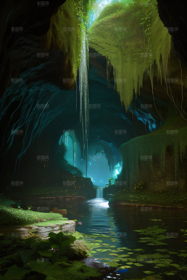 常青藤之洞藤蔓与流水的神奇场景