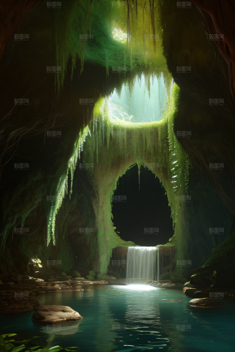 常青藤之洞藤蔓与流水的神奇场景