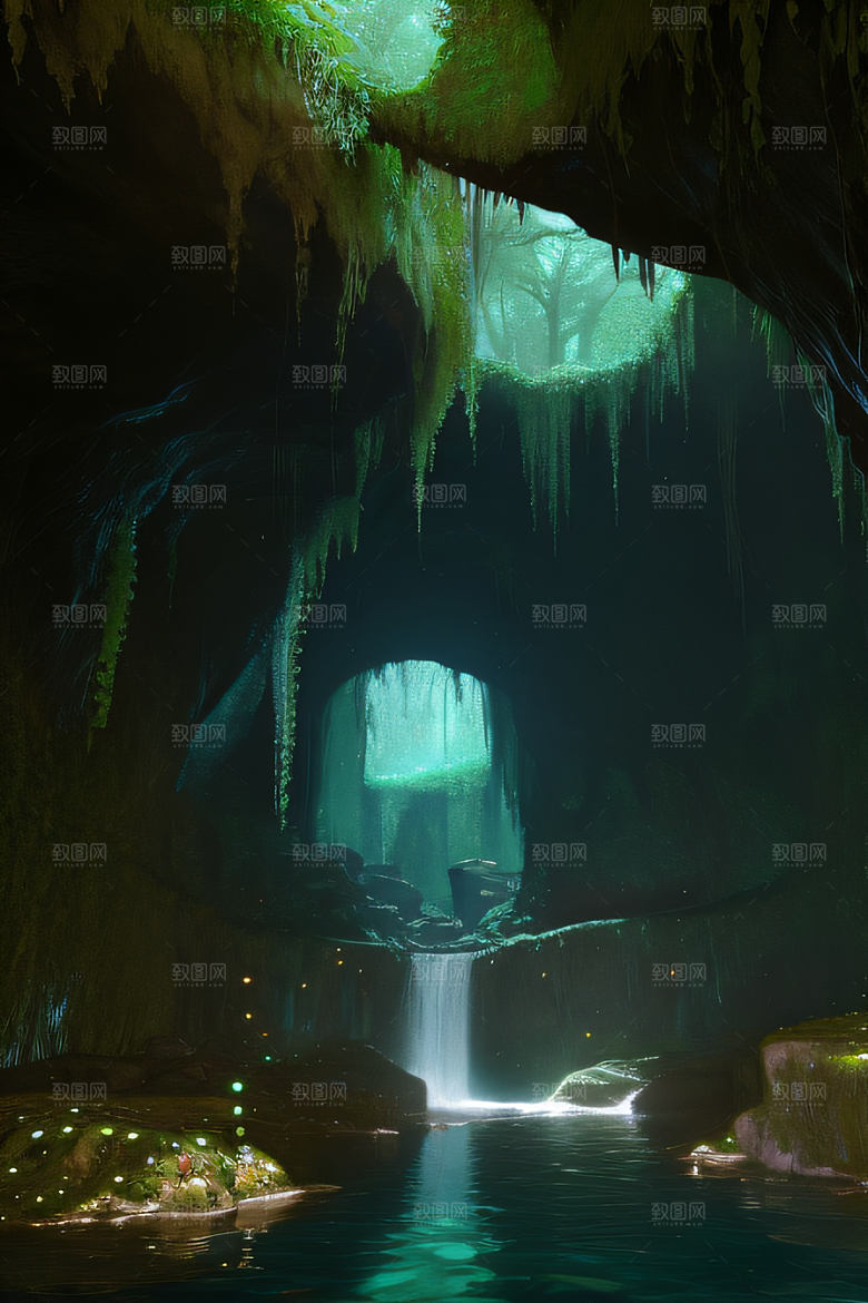 常青藤之洞藤蔓与流水的神奇场景