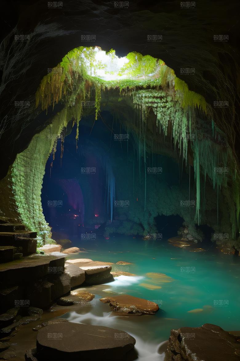 常青藤之洞藤蔓与流水的神奇场景