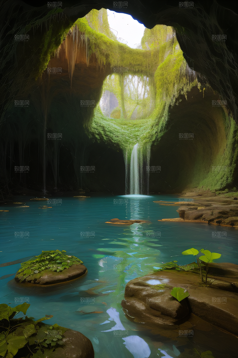 常青藤之洞藤蔓与流水的神奇场景
