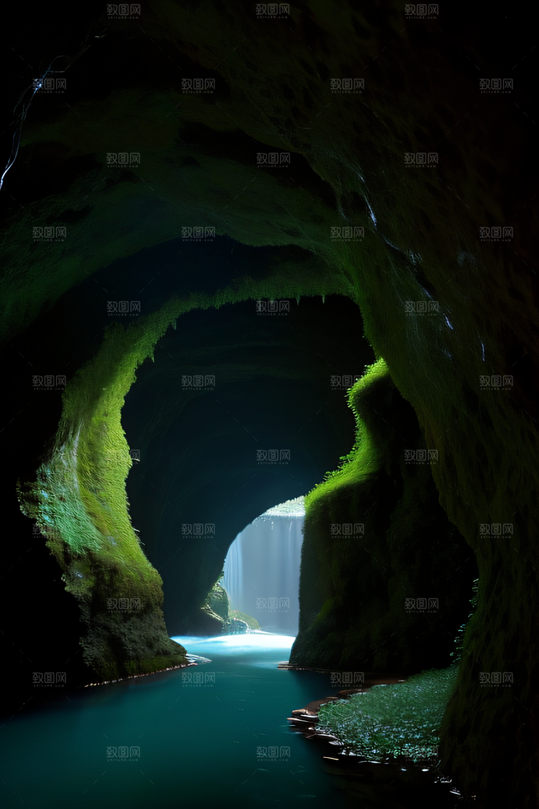常青藤之洞藤蔓与流水的神奇场景