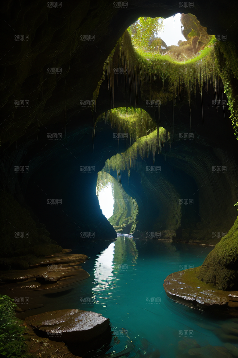 常青藤之洞藤蔓与流水的神奇场景