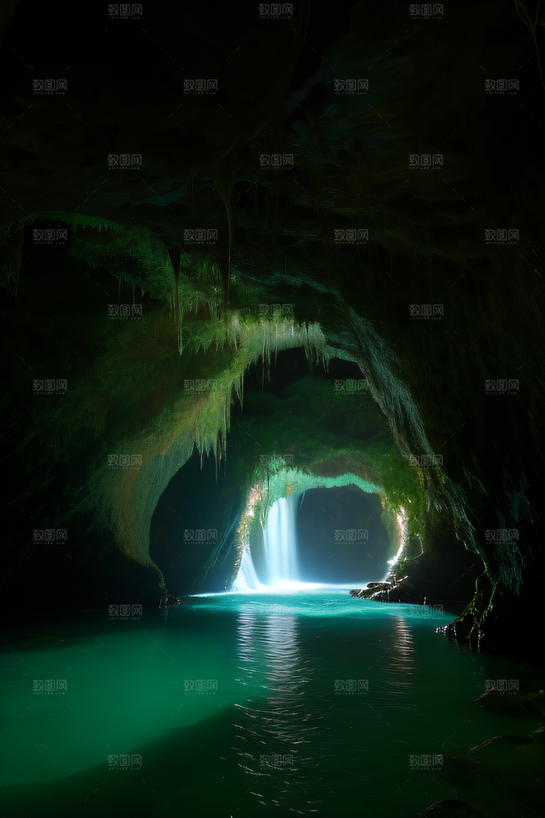 常青藤之洞藤蔓与流水的神奇场景