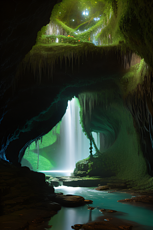 常青藤奇观神秘洞穴中的水与藤交融