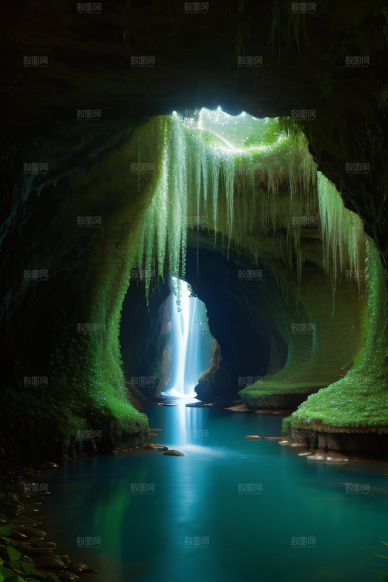 洞穴之美常青藤和流水的魔幻组合