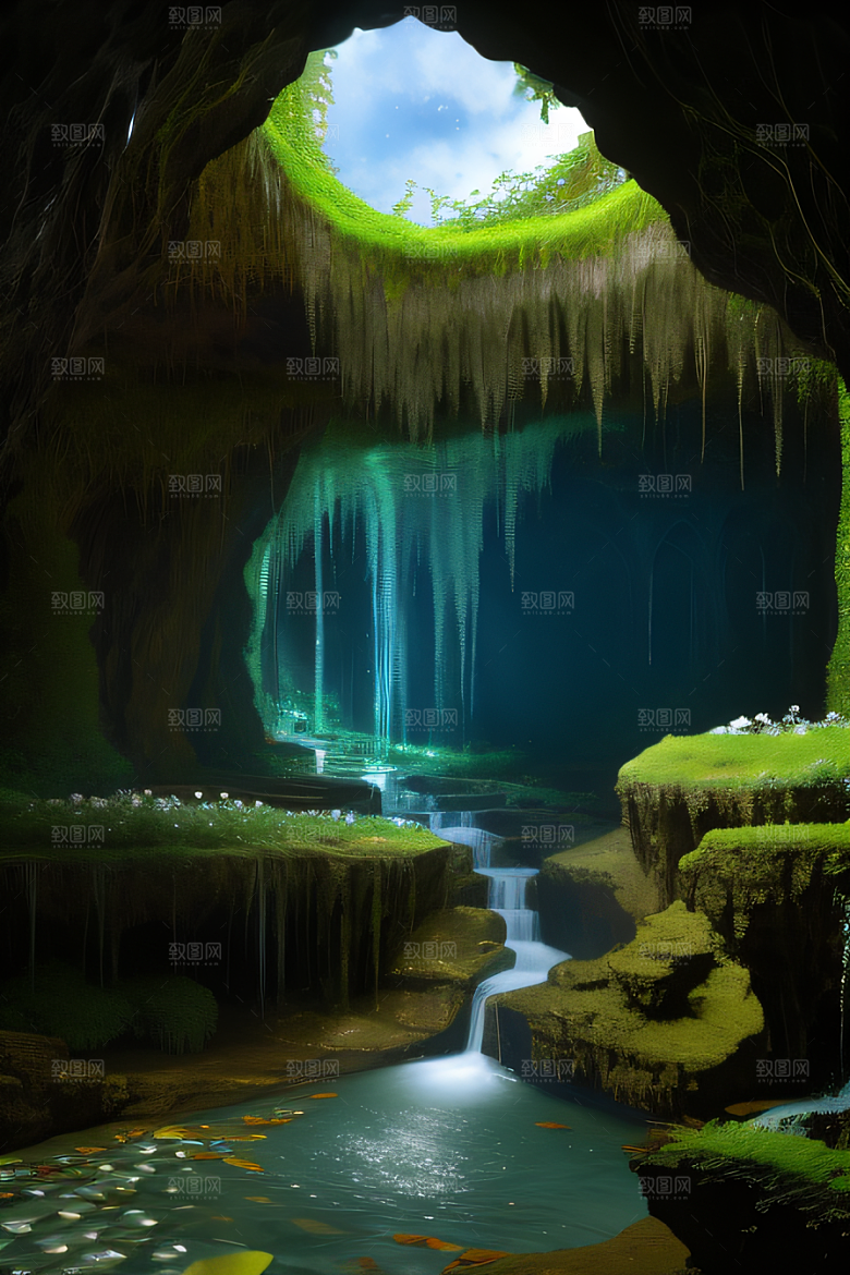 洞穴之美常青藤和流水的魔幻组合