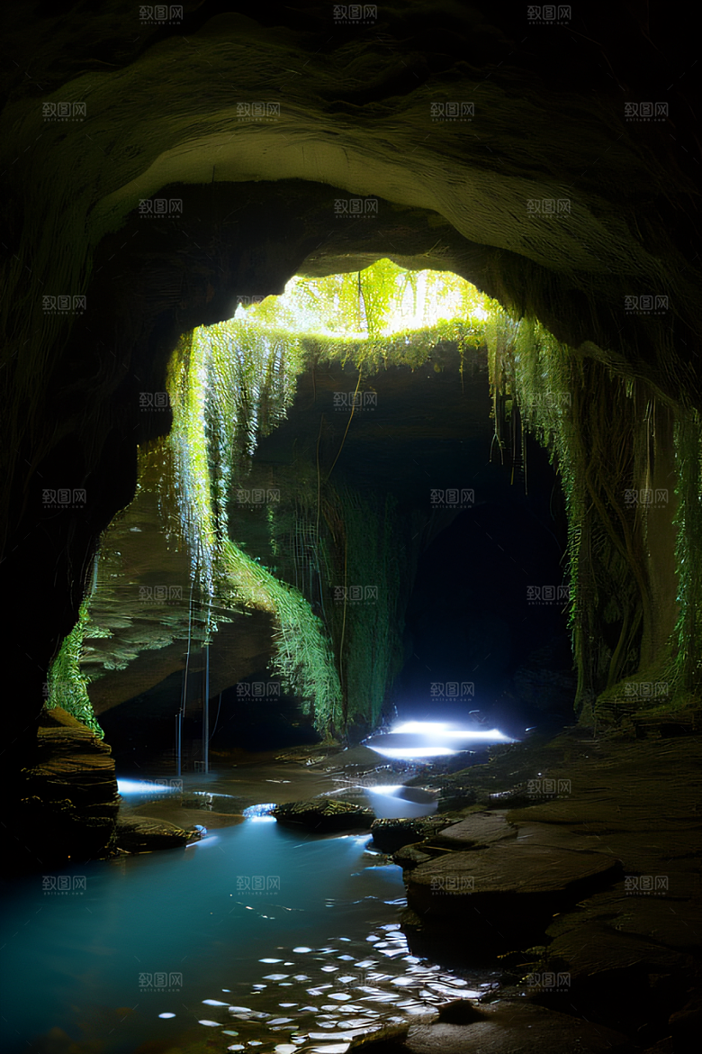 洞穴之美常青藤和流水的魔幻组合