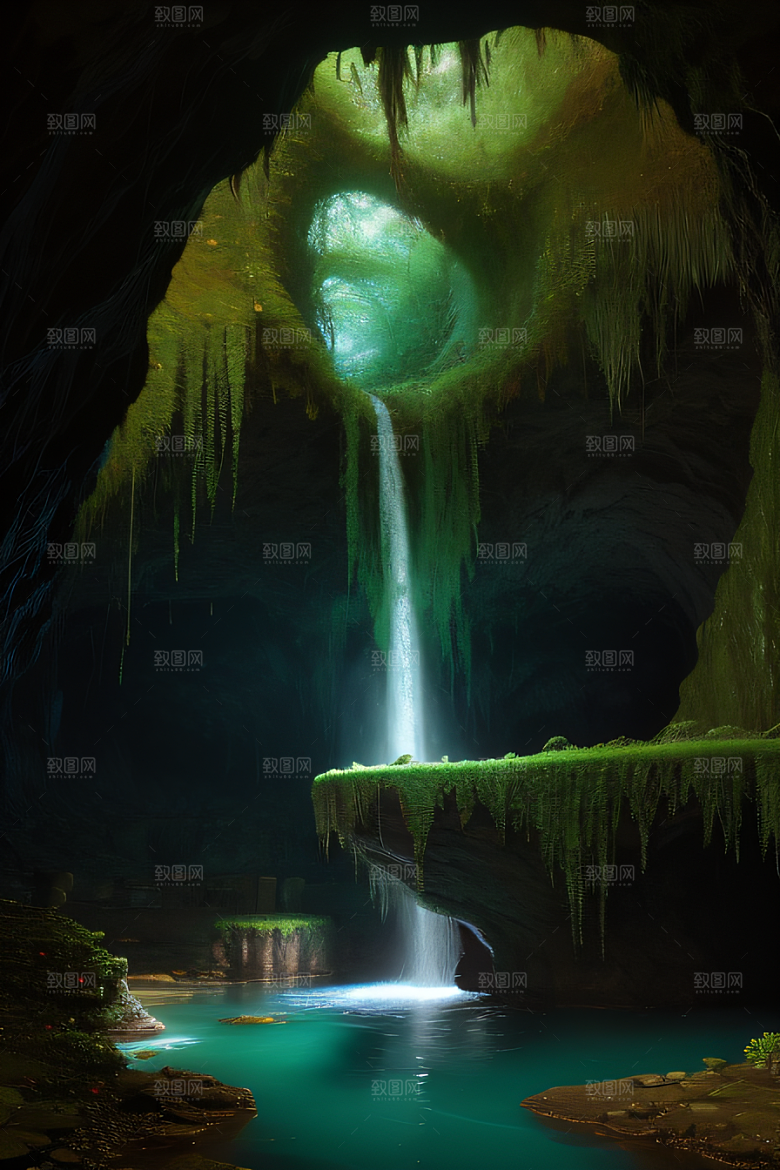 洞穴之美常青藤和流水的魔幻组合