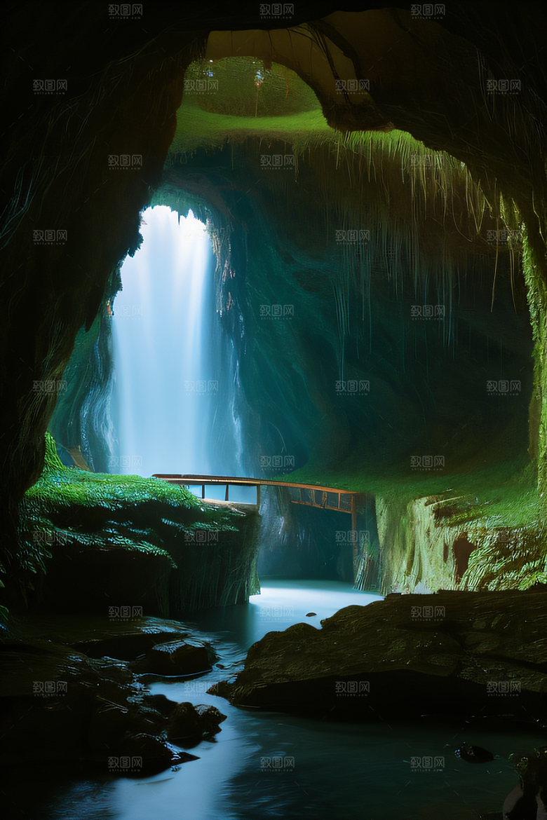 洞穴之美常青藤和流水的魔幻组合