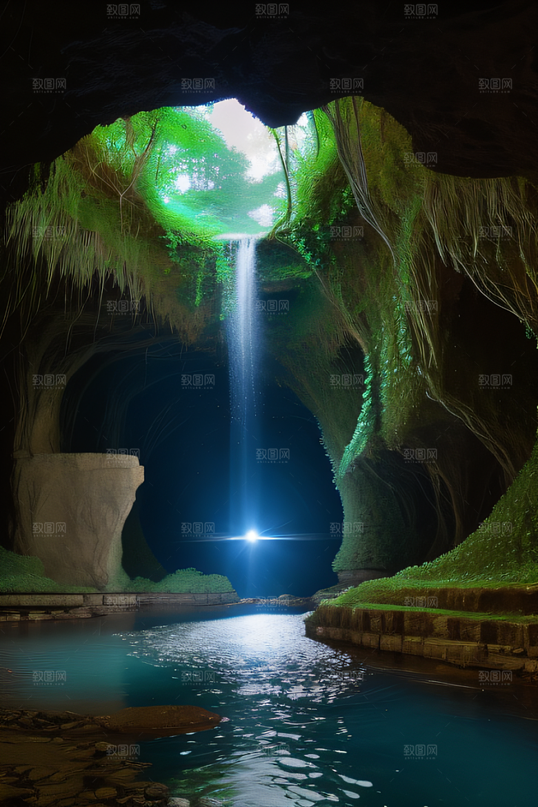 洞穴之美常青藤和流水的魔幻组合
