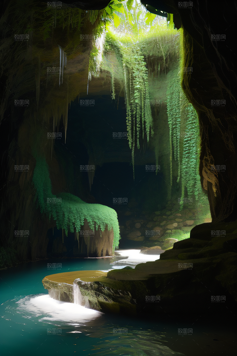 洞穴之美常青藤和流水的魔幻组合