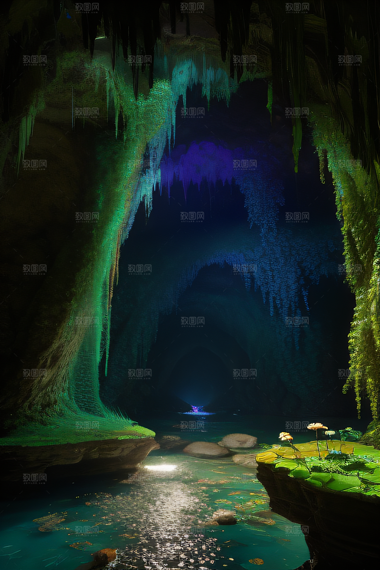 魔幻之洞常青藤与流水的奇幻场景