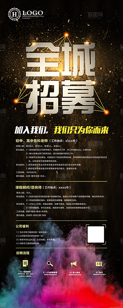 黑色招聘创意展架设计