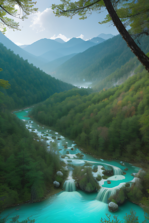 湖泊与群山的韵律九寨沟的和谐景观