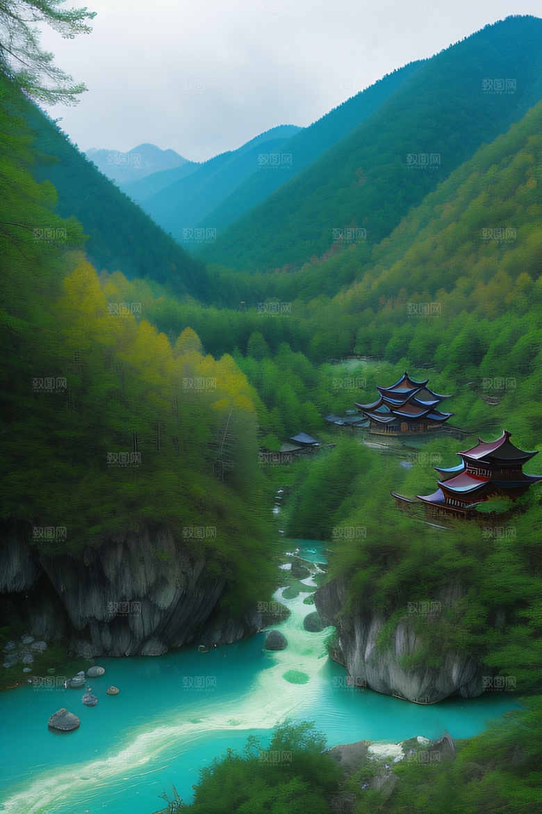 碧绿湖泊与巍峨群山九寨沟的视觉盛宴